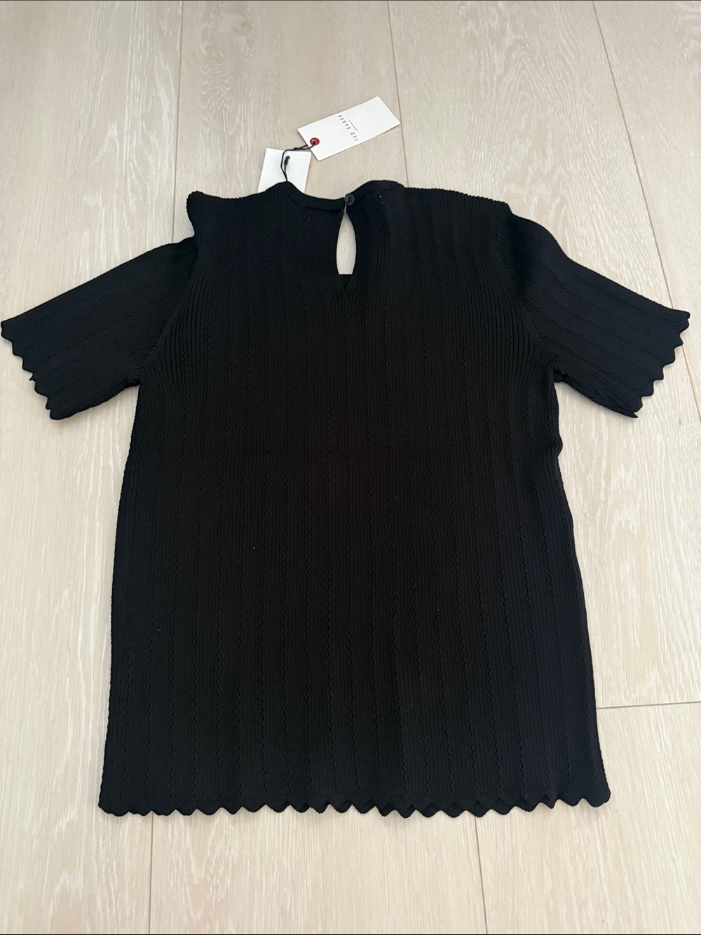 Ted Baker Rich Black Summer Soirée Ribbed Short Sleeve Scallop Pointelle Edge To - Picture 9 of 9